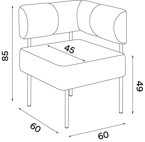Daybe Dining Modular Sofa — Corner Module — Dimensions