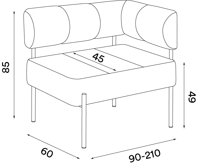 Daybe Dining Modular Sofa — End Module — Dimensions