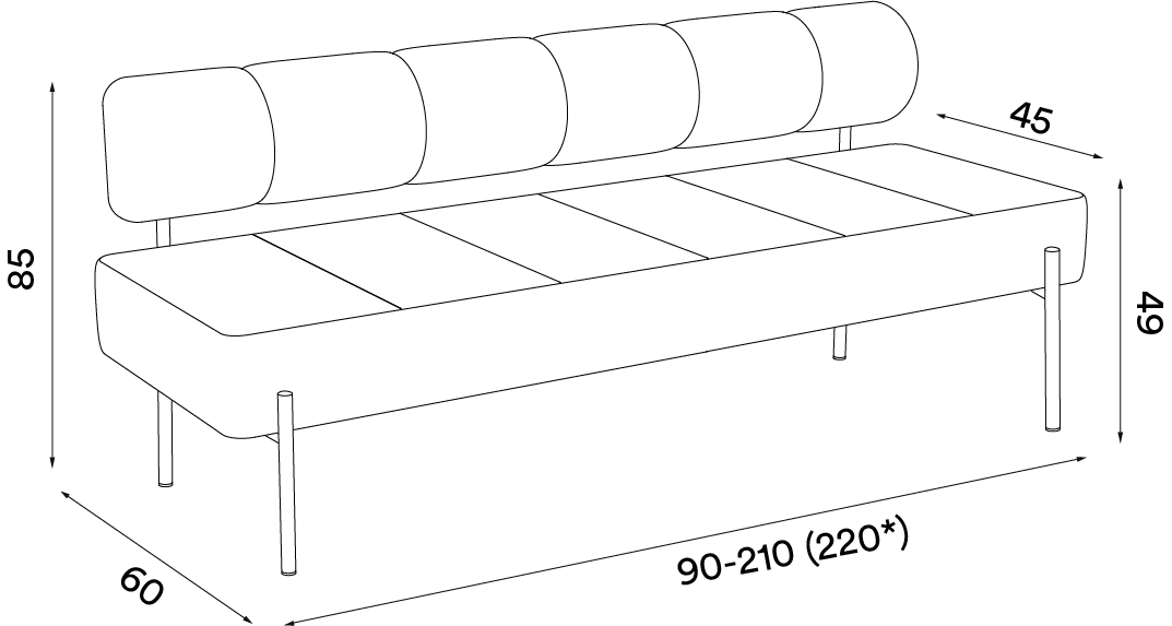 Daybe Dining Modular Sofa — Centre Module — Dimensions