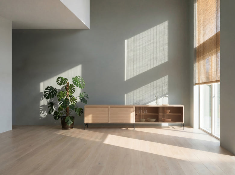 Tambour and glass sideboard 200