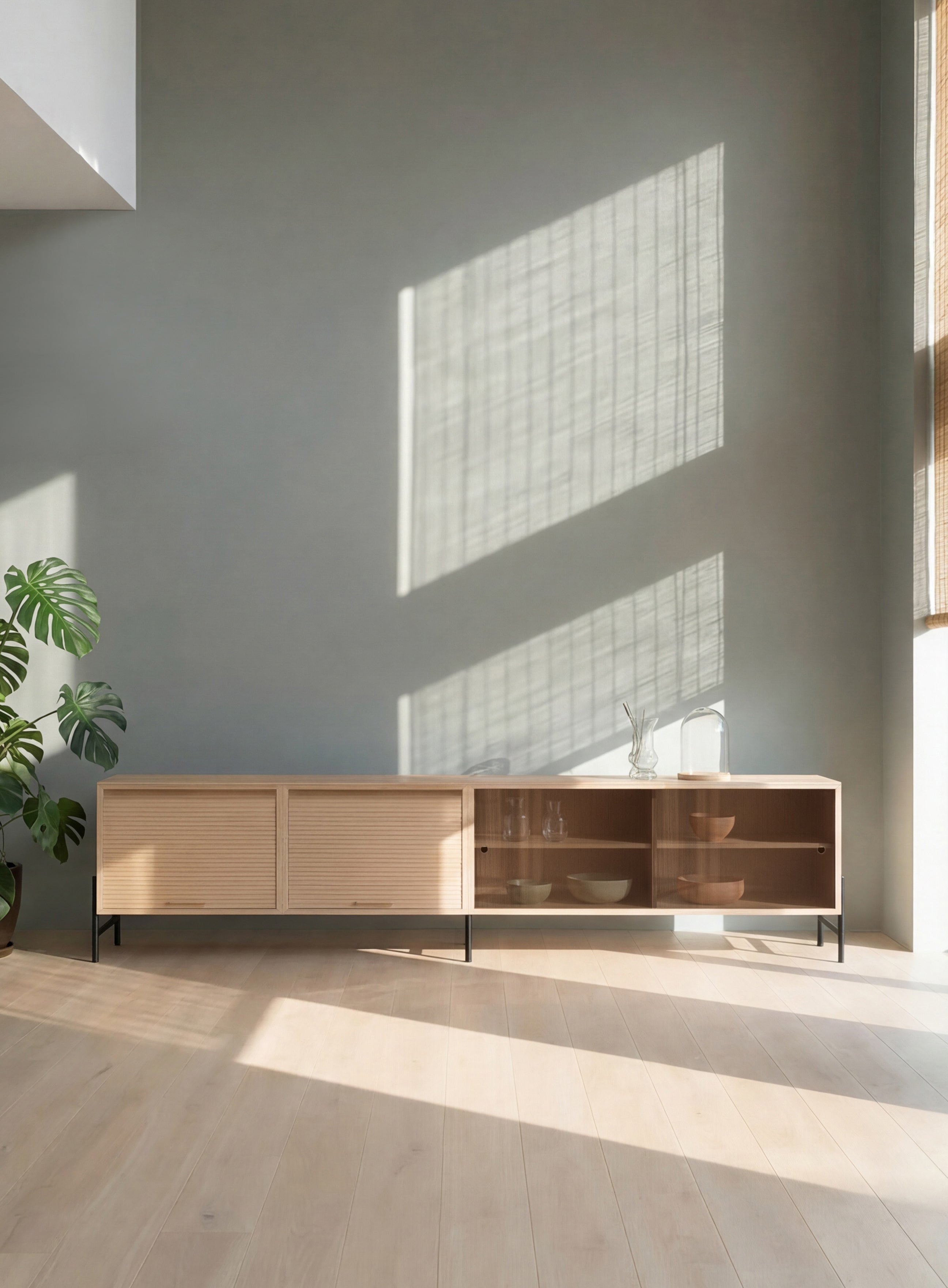 Tambour and glass sideboard 200