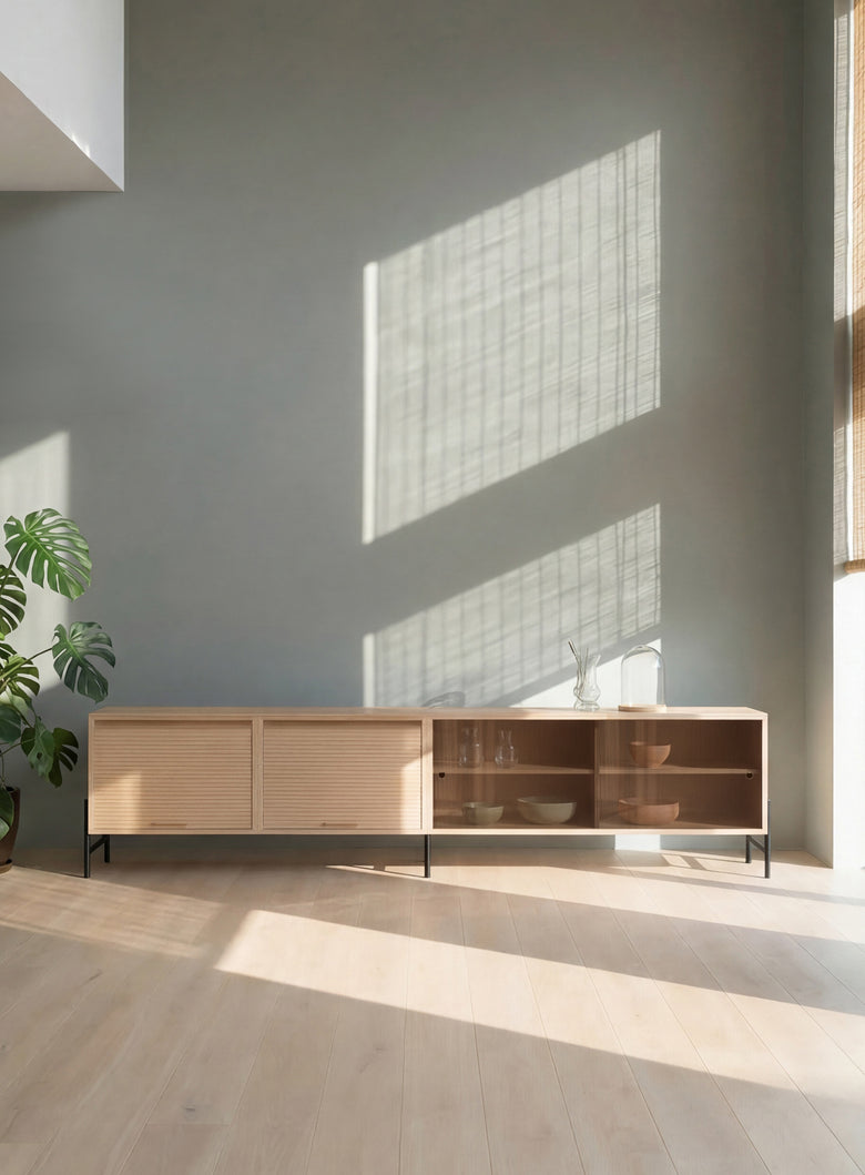 Tambour and glass sideboard 200