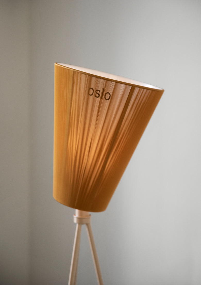 Oslo Wood lamp caramel shade Detail Northern Photo P O Solvberg