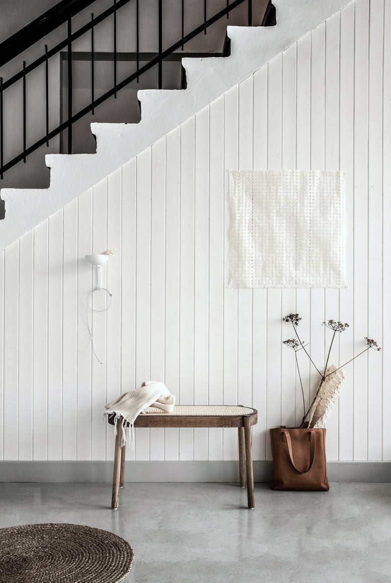 Pal bench smoked oak stairs front Photo P O Solvberg