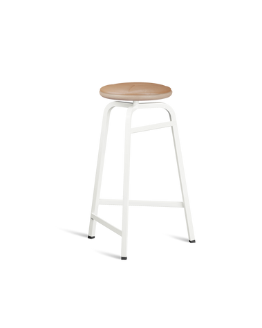 Treble Barstool H65 White-brown leather-seat